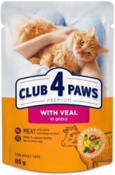 CLUB 4 PAWS Premium with Veal in Gravy, Borjú szószban nedves macskaeledel, 85 g. Minimum rendelés: 24 db !