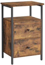 VASAGLE Éjjeliszekrény, 2 fiókos kis asztal, rusztikus barna és fekete