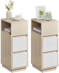 VASAGLE Vékony éjjeliszekrény 2 db-os szett, 2 fiókos, nyitott rekesszel, bézs és fehér színben