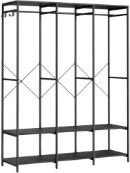SONGMICS Ruhaakasztó, nyitott gardrób, polcokkal, 141x40x180cm, fekete