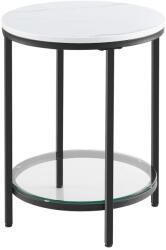 VASAGLE Kis asztal, márvány hatású kerek éjjeliszekrény, fekete