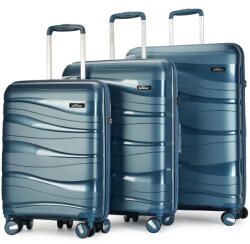 BONTOUR "flow" 4-kerekes bőrönd szett, tsa-számzár, jégkék