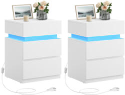 VASAGLE Éjjeliszekrény 2 db-os szett, LED-világítással, 35×40×55 cm, felhőfehér