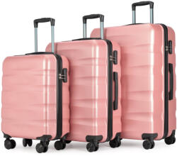 BONTOUR wave 3 db-os duplakerekes bőrönd szett, számzárral, rosegold