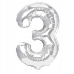 PartyPal Fólia Lufi 3-AS Szám Ezüst Nagy 100 CM Héliumos Születésnapi Dekoráció