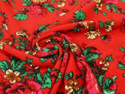 Yardtkaniny Krepp szövet regionális hegyvidéki minta tibet nagy virágok piros háttér 0, 5mb (19154956)