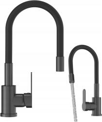 Granitan Konyhai Csaptelep Gun Grey Fekete Metál Flexibilis Kifolyócső Csaptelep Grado (GRADO19118)