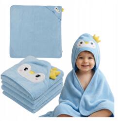  Fürdőlepedő Kapucnival Nagy 105x105cm Pingvin Bársony Világoskék (Ręcznik Kąpielowy Z Motywem Zwierzątk)