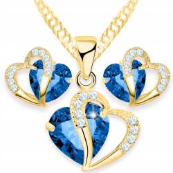 Larezo Arany Nyaklánc és Fülbevaló Szett Kék Kristály Szívek Ezüst 925 (komplet biżuterii z niebieskimi cyrkoniami)