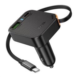 hoco. nz18 autós töltő usb+type-c aljzat (65w, pd gyorstöltő 3.0 + fix type-c kábel) fekete (NZ18)