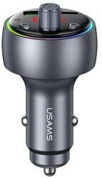 USAMS cc328 bluetooth fm transmitter autós töltő usb+type-c aljzat (v5.0, 15w, gyorstöltő, led kijelző) sötétszürke (CC328)