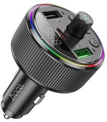 hoco. e82 bluetooth fm transmitter autós töltő 2 usb aljzat (v5.3, 30w, gyorstöltő, led kijelző) fekete (E82)