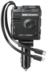 XO cc66 autós töltő usb+type-c aljzat (104w, pd gyorstöltő + fix type-c+lightning kábel) fekete (XO-CC66_2 FIX) - rufusz