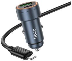 hoco. z57a autós töltő type-c+usb aljzat (30w, pd gyorstöltő 3.0 + lightning kábel) fekete (Z57A_LIGHTNING_B) - rufusz