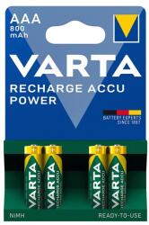 VARTA recharge accu power elem (aaa, 1.2v, 800mah ni-mh, újratölthető) 4db/csomag (56703101404)