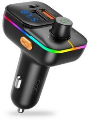 XO bcc09 bluetooth fm transmitter autós töltő 2 usb+type-c aljzat (v5.0, 25w, gyorstöltő, led kijelző) fekete (XO-BCC09)