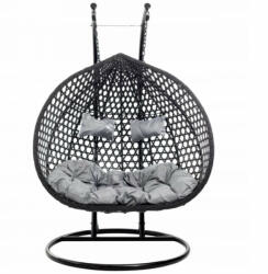  2 személyes technorattan függőfotel fekete színben, szürke ülőpárnával (FAT0012)