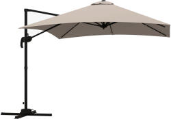 Outsunny Umbrelă de soare 3x3 m suspendată cu 8 spițe, pedală și manivelă, din aluminiu și poliester, culoare kaki