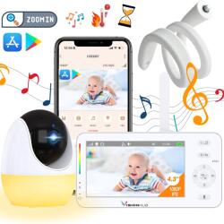  Babamonitor Videós WiFi 2 az 1-ben Telefonalkalmazással, 1080P Audio-Video Kamera, VisionHub®, 4, 3 hüvelykes Kijelző + Mobilalkalmazás, 2, 4G Wi-Fi, 355°-ban Forgatható Kamera, Éjjellátó, Kéti
