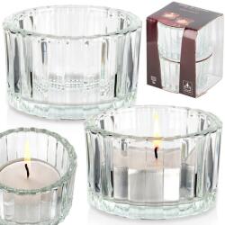Home Styling Collection Üveg Mécsestartó Készlet, Lakberendezési Kollekció, 2 Darab, 5, 7x3, 5 cm, Üveg, Kerek Forma, Finom Gravírozások, Minimalista Dizájn, Átlátszó (568095)