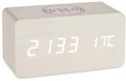 Gift Decor Ébresztőóra fa tokkal, vezeték nélküli töltéssel, Gift Decor, hőmérséklet kijelző, LED kijelző, fehér (S3611237)