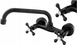 Granitan Retro Klasszikus Konyhai Mosdó Fali Csaptelep Mosogatóhoz, Fekete (RETRO03605)