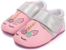 D. D. Step puhatalpú bőr babacipő - kocsicipő, unikornis mintás, rózsaszín