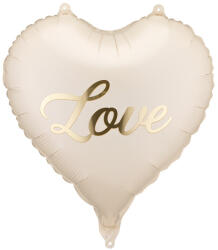  Szív alakú fólia lufi Love felirattal, bézs-arany, 45 cm (FB341)