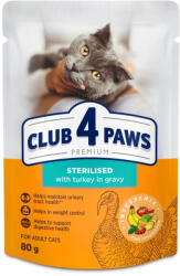 CLUB 4 PAWS Premium Sterilizált Macskáknak Pulyka Szószban Nedves Macskaeledel 80 g - zoonet