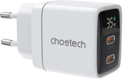 Choetech Адаптер Choetech PD6051, 2x USB-C, PD 35W, GaN, с дисплей, бял (01.01.02.XX-PD6051-EU-WH)
