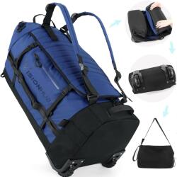  VisionHub® 3 az 1-ben utazótáska kerekekkel és pántokkal, gurulós vagy kézitáska, 86L, vízálló, Oxford PVC anyag, cipőrekesz, csendes kerekek, több zseb, kompressziós pántok, gyorsan összecsu