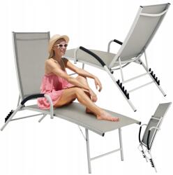 Jumi alumínium összecsukható kerti napozóágy, bézs, állítható háttámla, 182x62cm (OM-358140)