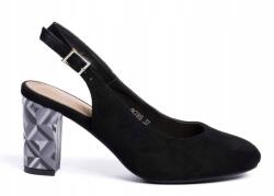  Fekete szandál, Size 37, velúr talp, vastag sarok (SK788)