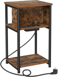 Brius Noptiera cu prize si USB, 3 rafturi, stil industrial, 30x34x58 cm, maro rustic (EZ-LET375B01)