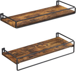 Brius Set 2 rafturi perete cu bara metalica, stil industrial, 40x16x9 cm, maro rustic (EZ-LWS441B01) Raft