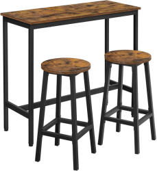 Brius Set masa bar cu 2 scaune rotunde, cadru metalic, stil industrial, 100x40x90 cm, maro rustic (EZ-LBT219B01)