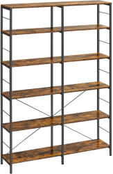 Brius Biblioteca 6 rafturi, cadru metalic, stil industrial, 30x120x170 cm, maro rustic (EZ-LLS114B01) Raft