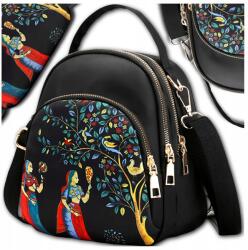 EdiBazzar Kicsi női hátizsák 2 az 1-ben mintás válltáska fekete városi hátizsák (Mały plecak damski 2w1 torebka we wzory)