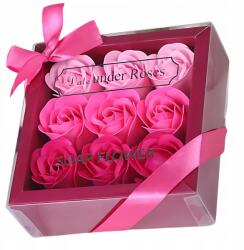  Szappanrózsák Művirágok 9 db-os szett ajándék dekor rózsaszín virágdobozban (Bukiet róż mydlanych 9 szt różowe kwiatki)