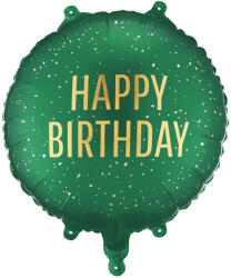  Happy Birthday fólia lufi sötétzöld, 35x35 cm, kör alakú (FB353-012C)