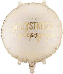  Fólia lufi kerek „Wszystkiego Najlepszego, 35x35 cm, bézs-arany (FB345)
