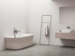 RAVAK Ypsilon Wall 178x86, akrilkád, Alabaster Pink/fehér, szabadonálló, fehér/fekete/króm lefolyó (XC00100084) - csempekert