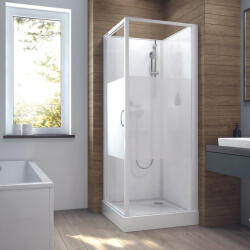 RAVAK Négyoldalról zárt (négyfalas) zuhanykabin szett kpl-KCDJ / BASIC-80-S W18 üveggel / nyílóajtós (A360405218-01)