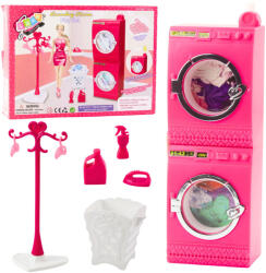LEAN Toys Baba Mosógép Szett Mosógép Szárítógép Akasztó Kosár Rózsaszín