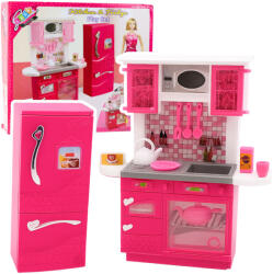 LEAN Toys Baba Konyhabútor, Hűtőszekrény, Sütő, Kiegészítők, Rózsaszín