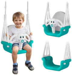 Ricokids Gyerek hinta, Ricokids, türkiz/fehér, elefánt minta, állítható kötélmagasság: 130-160 cm, átalakítható, teherbírás: 30 kg, téglalap alakú (TE770201)