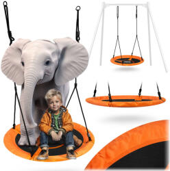 Neo-Sport Fészekhinta, Neo-Sport Swingo XXL, fekete/narancssárga, átmérő: 95 cm, vízálló, állítható kötélmagasság: 137-179 cm, acél váz, párnázott, Oxford 600D poliészter, teherbírás: 150 kg, kerek (TE1004)