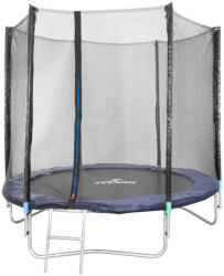 Skipjump Kerti trambulin, Skipjump GS08, fekete/kék, átmérő: 244 cm, kerek, magasság: 51 cm, 180 cm külső védőháló, létra, acél váz, 3 dupla láb, 100 kg teherbírás, 42 db rugó, egyenes oszlopok (TC802490)
