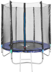 Skipjump Kerti trambulin, Skipjump GS06, fekete/kék, átmérő: 183 cm, kerek, magasság: 45 cm, 150 cm külső védőháló, létra, acél váz, 3 dupla láb, 50 kg teherbírás, 36 db rugó, egyenes oszlopok (TC802488)