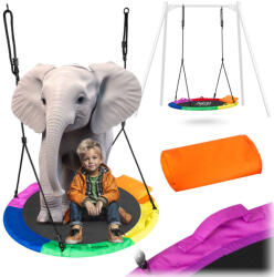 Neo-Sport Fészekhinta, Neo-Sport Swingo XXL, fekete/színes, átmérő: 110 cm, vízálló, állítható kötélmagasság: 137-179 cm, acél váz, párnázott, Oxford 600D poliészter, teherbírás: 150 kg, párnával, kerek (TE1050